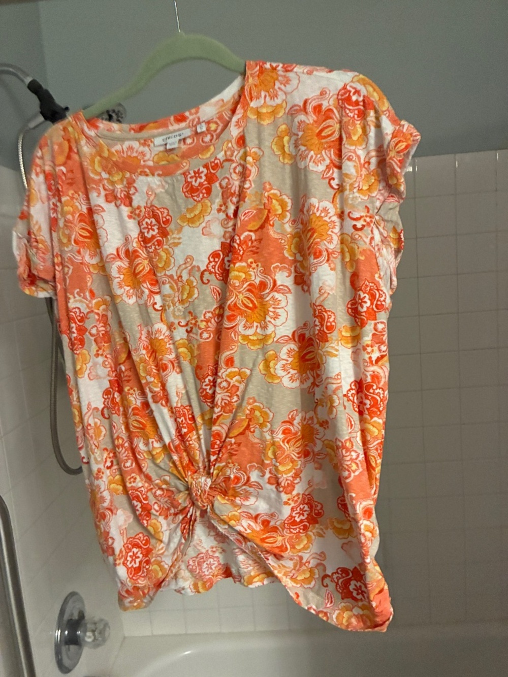 Chico's Cap Sleeve Orange & White Print Top Size 3 (XL)